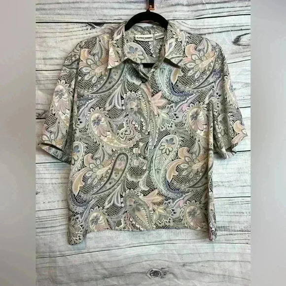 Alfred Dunner vintage paisley patterned button up top - Picture 1 of 5